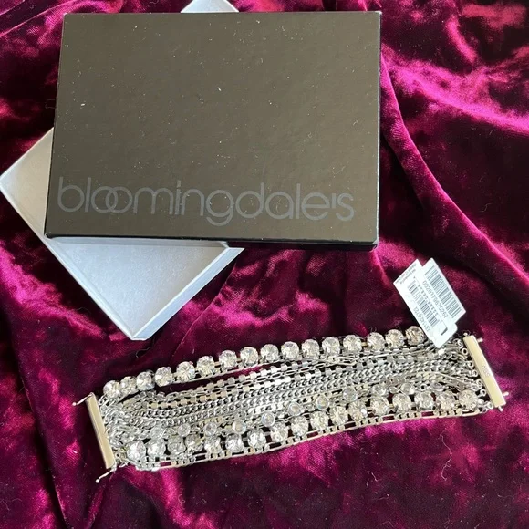 bracelet NWT ABS Allen Schwartz bling sparkle rhinestones multi chains - Picture 11 of 16